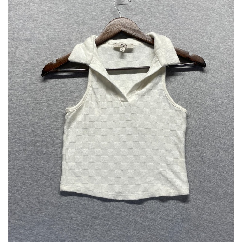 Atelier By Kirious Knit Tank Top Women XS White Textured Checker Acrylic Stretch